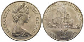 SANT' ELENA - Elisabetta II (1952) - 25 Pence - 1973 - 300° anniversario dell'isola - AG Kr. 5a - FDC