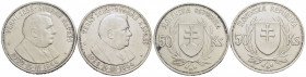 SLOVACCHIA - Repubblica - 50 Corone - 1944 - 5° anniversario dell'indipendenza - AG Kr. 10 Lotto di due monete - BB