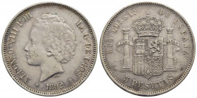 SPAGNA - Alfonso XIII (1886-1931) - 5 Pesetas - 1892 PG M - AG Kr. 700 - BB-SPL
