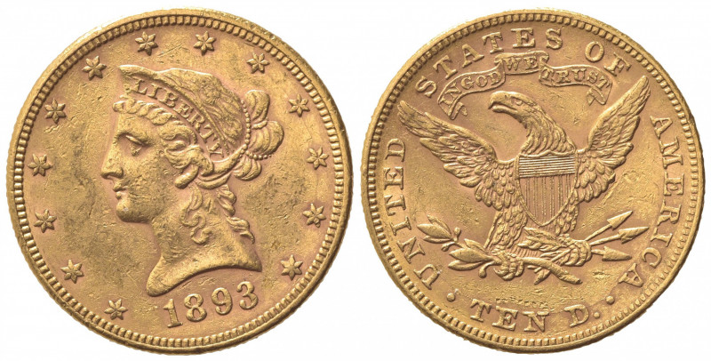 STATI UNITI D'AMERICA. 10 Dollari 1893. Au (26.5mm, 16.73g). Philadelphia. KM 10...