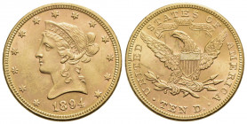 STATI UNITI D'AMERICA. 10 Dollari - 1894 - Liberty - (AU g. 16,7) Kr. 66.2 - FDC