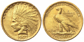 STATI UNITI D'AMERICA. 10 Dollari 1907. Au (26.5mm, 16.73g). Philadelphia. KM 125; Fr. 165. qBB
