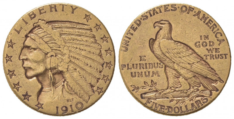 STATI UNITI D'AMERICA. 5 Dollari 1910. Au (21mm, 8.33g). Philadelphia. KM 129. B...