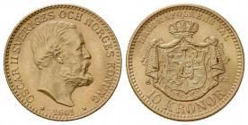 SVEZIA. Oscar II (1872-1907). 10 Corone 1901. Au (18mm, 4.47g). KM 767; Fr. 94b. SPL