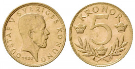 SVEZIA. Gustavo V (1907-1950). 5 Corone 1920. Au (16mm, 2.24g). KM 797; Fr. 97. BB+