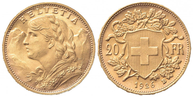 SVIZZERA. 20 Franchi 1926. Au (21mm, 6.40g). Berna. KM 35.1; Fr. 499. qSPL