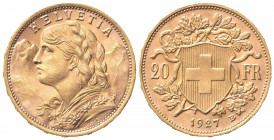 SVIZZERA. 20 Franchi 1927. Au (21mm, 6.40g). Berna. KM 35.1; Fr. 499. qSPL