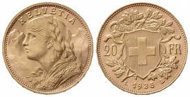 SVIZZERA. 20 Franchi 1935. Au (21mm, 6.46g). Berna. KM 35.1; Fr. 499. SPL