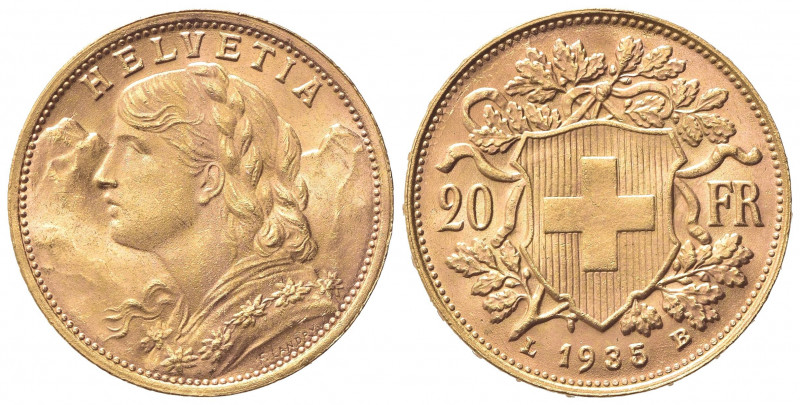 SVIZZERA. 20 Franchi 1935. Au (21mm, 6.46g). Berna. KM 35.1; Fr. 499. qSPL