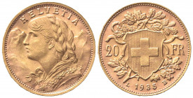SVIZZERA. 20 Franchi 1935. Au (21mm, 6.46g). Berna. KM 35.1; Fr. 499. qSPL
