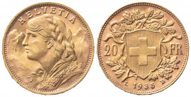 SVIZZERA. 20 Franchi 1935. Au (21mm, 6.46g). Berna. KM 35.1; Fr. 499. qSPL