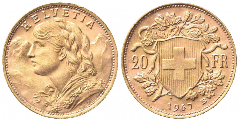 SVIZZERA. 20 Franchi 1947. Au (21mm, 6.46g). Berna. KM 35.1; Fr. 499. qSPL