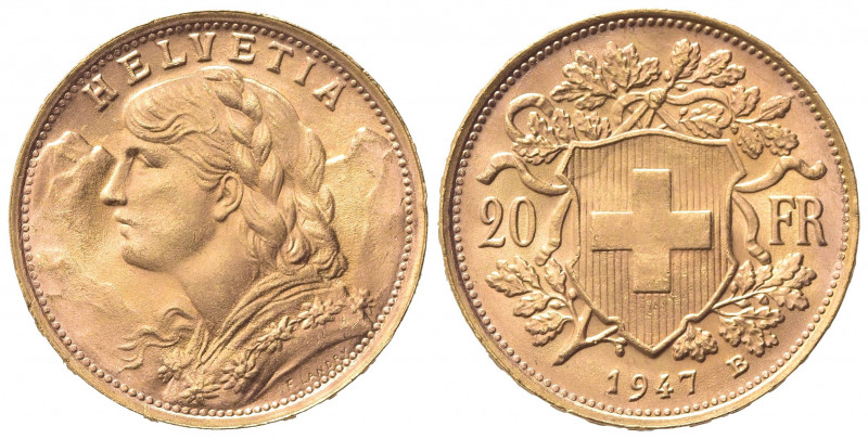 SVIZZERA. 20 Franchi 1947. Au (21mm, 6.46g). Berna. KM 35.1; Fr. 499. qSPL