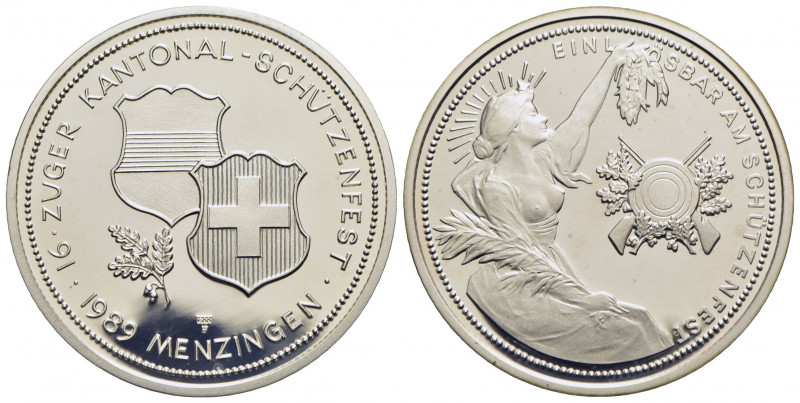 SVIZZERA. 50 Franchi - 1989 - Zug - AG R Kr. S32 Proof Segnetti sull'oblò di pla...