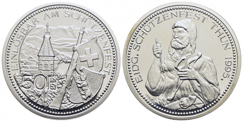 SVIZZERA. 50 Franchi - 1995 - Thun - AG Kr. S46 Proof Segnetti sull'oblò di plas...