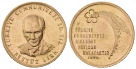 TURCHIA. Repubblica. 500 Lire 1973. Au (21.5mm, 5.98g). KM 904. BB+
