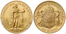 UNGHERIA. Francesco Giuseppe I (1848-1916). 100 Corone 1908. Au (37mm, 37.73g). KM  491; Fr. 249. SPL