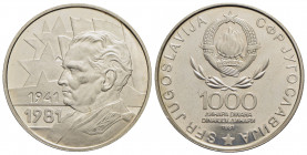 YUGOSLAVIA - Repubblica Popolare - 1.000 Dinari - 1981 - 40° Rivoluzione - AG Kr. 82 Proof - FDC