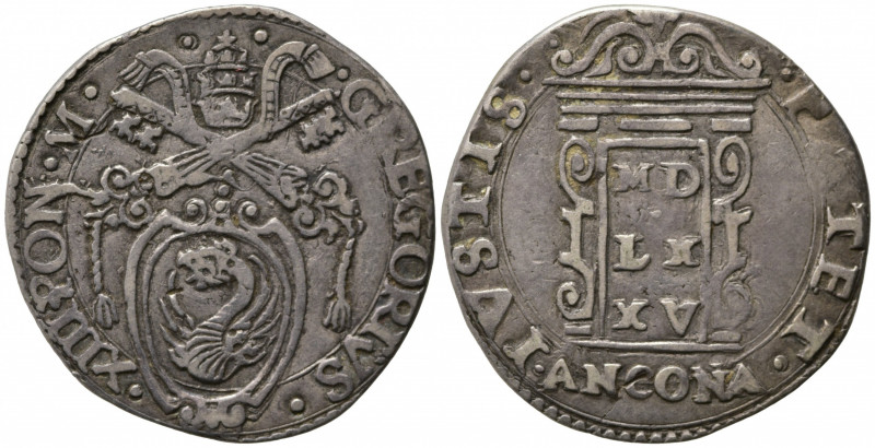 ANCONA. Gregorio XIII (1572-1585). Testone Giubileo 1575. Ag (8,82 g). MIR1208. ...