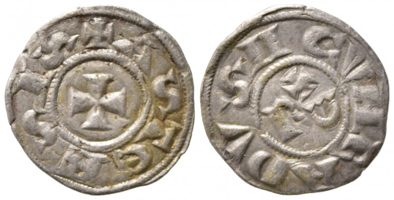 ASTI. Comune (1140-1336). Denaro Ag (0,68 g). Nel campo lettere REX - R/ ASTENSI...