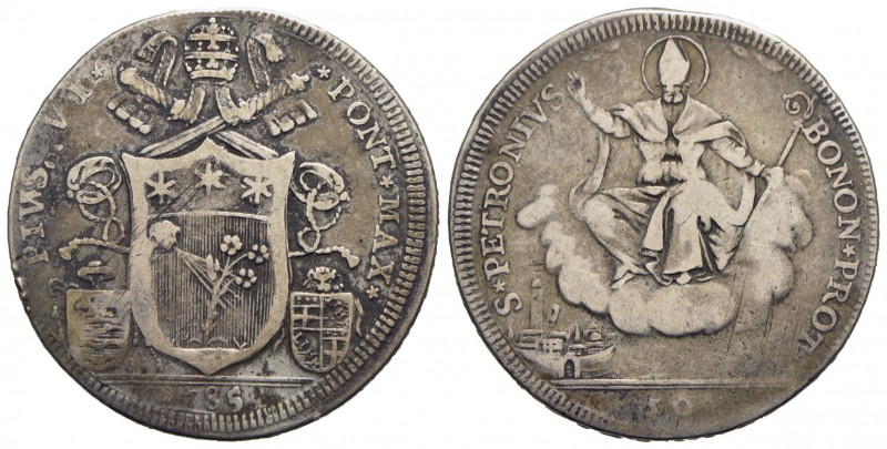 BOLOGNA - Pio VI (1775-1799) - Mezzo scudo romano - 1785 - AG RRR CNI 201; Munt....