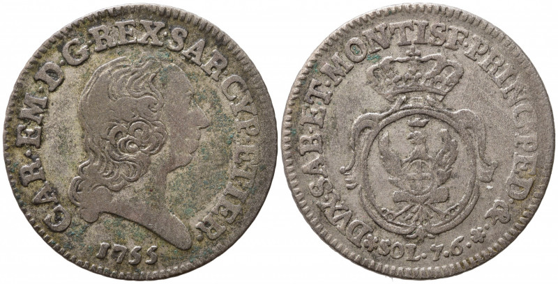 Carlo Emanuele III (1730-1773). 7,6 soldi 1755. Torino. MIR 950a. qBB