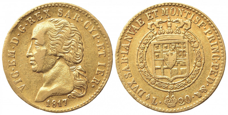 Vittorio Emanuele I (1802-1821). 20 Lire 1817. Au (21mm, 6.35g). Torino. Pagani ...