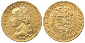 Vittorio Emanuele I (1802-1821). 20 Lire 1817. Au (21mm, 6.35g). Torino. Pagani 5; Gigante 12. BB+