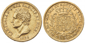 Carlo Felice (1821-1831). 20 Lire 1829. Au (21mm, 6.39g). Torino. Pagani 58a; Gigante 33. BB
