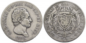 Carlo Felice (1821-1831) - 5 Lire - 1822 T - AG RR Pag. 64; Mont. 55 Con cartellino del collezionista - BB