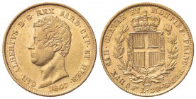 Carlo Alberto (1831-1849). 20 Lire 1847. Au (21mm, 6.46g). Torino. Pagani 205; Gigante 41. BB