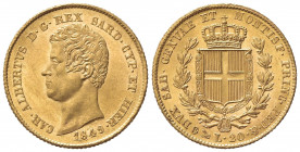 Carlo Alberto (1831-1849). 20 Lire 1849. Au (21mm, 6.48g). Genova. Pagani 208; Gigante 44. BB+