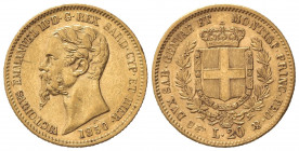 Vittorio Emanuele II (1849-1861). 20 Lire 1850. Au (21mm, 6.47g). Torino. Pagani 338; Gigante 2. BB+