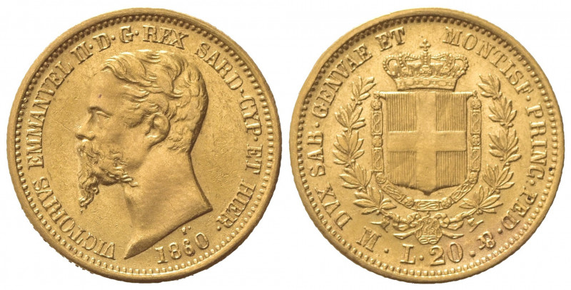 Vittorio Emanuele II (1849-1861). 20 Lire 1860. Au (21mm, 6.43g). Milano. Pagani...