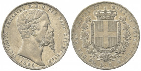 Vittorio Emanuele II (1849-1861). 5 Lire 1856. Ar (37mm, 24.92g). Genova. Pagani 381; Gig.41. BB+