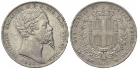 Vittorio Emanuele II (1849-1861). 5 Lire 1857. Ar (37mm, 24.95g). Torino. Pagani 384; Gig. 44. BB