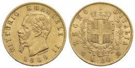 Vittorio Emanuele II Re d'Italia (1861-1878) - 20 Lire - 1869 T - (AU g. 6,43) Pag. 463; Mont. 139 - BB+