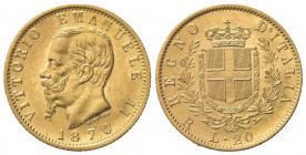 Vittorio Emanuele II (Re d'Italia, 1861-1878). 20 Lire 1870. Au (21mm, 6.47g). Roma. Pagani 464; Gigante 14. SPL