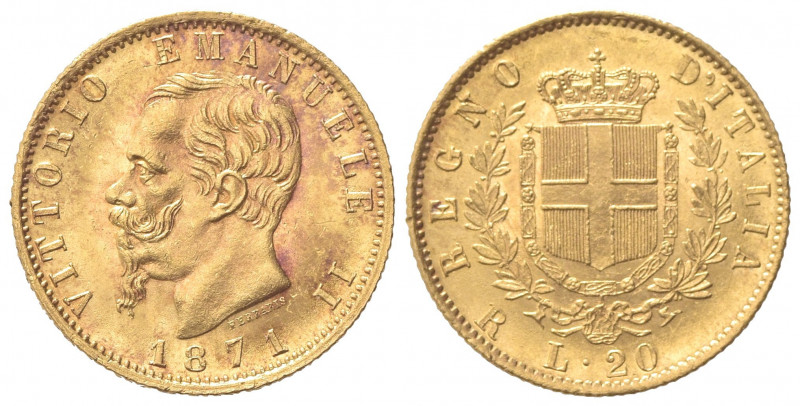 Vittorio Emanuele II (Re d'Italia, 1861-1878). 20 Lire 1871. Au (21mm, 6.47g). R...