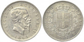 Vittorio Emanuele II (Re d'Italia, 1861-1878). 5 Lire 1864. Ar (37mm, 25.09g). Napoli. Pagani 485; Gigante 35. BB+
