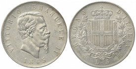 Vittorio Emanuele II (Re d'Italia, 1861-1878). 5 Lire 1865. Ar (37mm, 24.96g). Torino. Pagani 487; Gigante 37. qSPL
