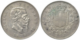 Vittorio Emanuele II (Re d'Italia, 1861-1878). 5 Lire 1870. Ar (37mm, 24.96g). Roma. Pagani 491; Gigante 41. BB