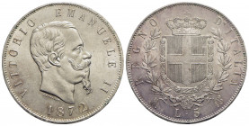 Vittorio Emanuele II Re d'Italia (1861-1878) - 5 Lire - 1872 M - AG Pag. 494; Mont. 177 Segnetto al bordo - Fondi lucenti - FDC