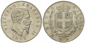 Vittorio Emanuele II (1861-1878). 5 lire 1875 Roma. Gig.50 NC. SPL