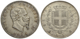 Vittorio Emanuele II Re d'Italia (1861-1878) - 5 Lire - 1875 M - AG Pag. 499; Mont. 184 Tracce di pulizia a D/ - qFDC/FDC