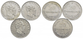 Vittorio Emanuele II Re d'Italia (1861-1878) - 20 Centesimi - 1863 M Valore - AG Pag. 535; Mont. 226 Lotto di tre monete - BB+÷SPL+