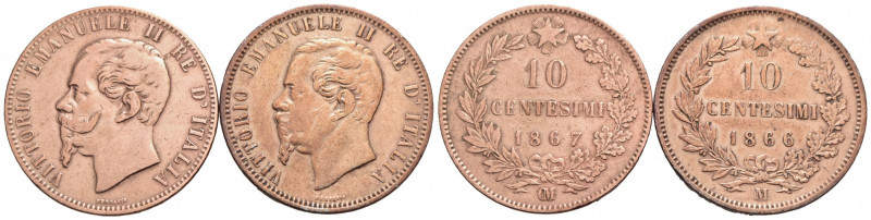 Vittorio Emanuele II Re d'Italia (1861-1878) - 10 Centesimi - 1866 M e 1867 OM -...