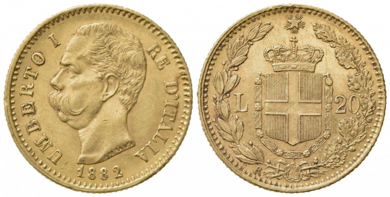 Umberto I (1878-1900). 20 Lire 1882. Au (21mm, 6.46g). Roma. Pagani 578; Gigante...