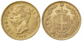 Umberto I (1878-1900). 20 Lire 1882. Au (21mm, 6.46g). Roma. Pagani 578; Gigante 12. SPL