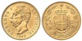 Umberto I (1878-1900). 20 Lire 1889. Au (21mm, 6.43g). Roma. Pagani 584; Gigante 18. BB+